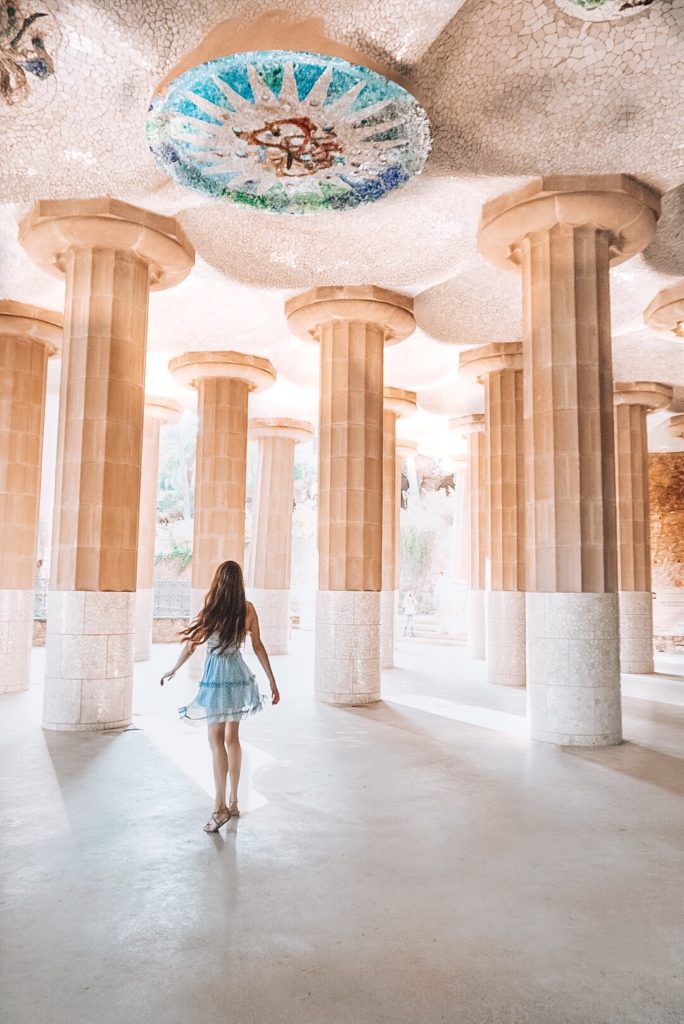 woman standing in Park Guell in Barcelona